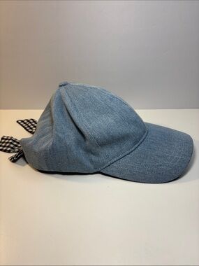 Francesca's Collections Light Blue Denim Cap with Gingham Bow